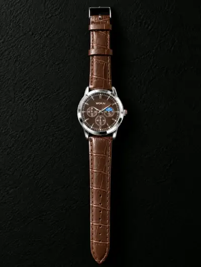 Reloj de pulsera marrón con correa de cuero WOKAi - miniatura 2