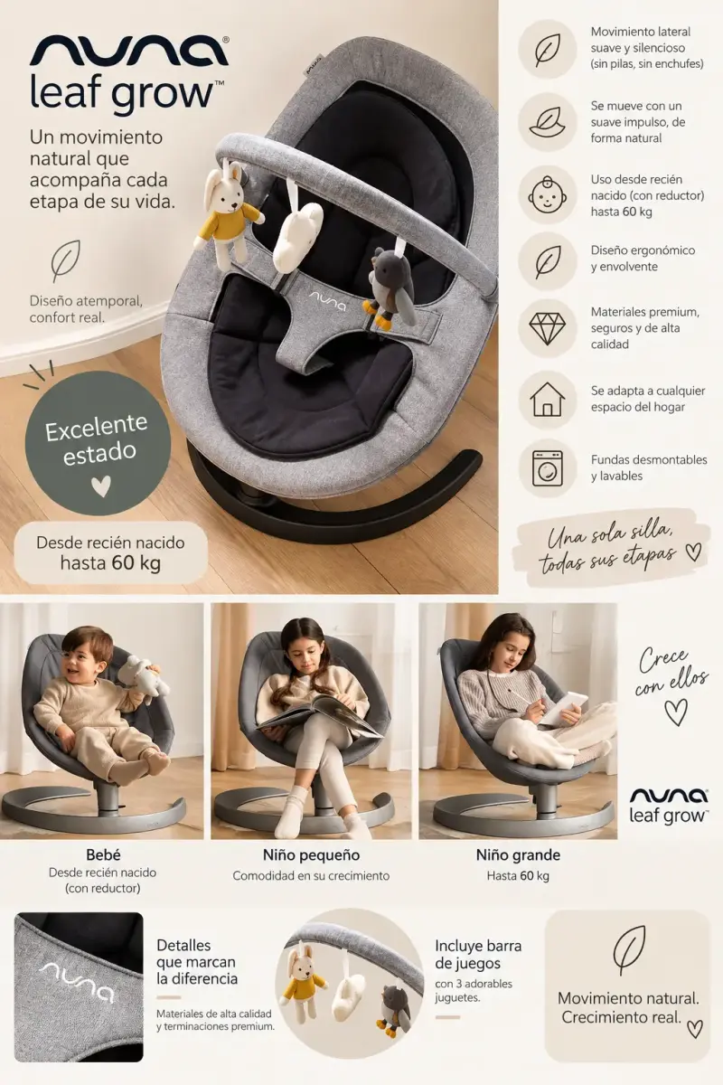 Silla mecedora Nuna Leaf Grow gris - 1
