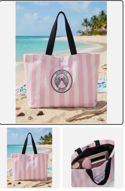 Bolso de playa Victoria's Secret rayado rosado - miniatura 2