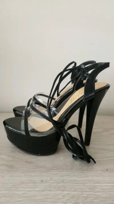 Sandalias Negras Plataforma Lace-Up Talla 37 - miniatura 1
