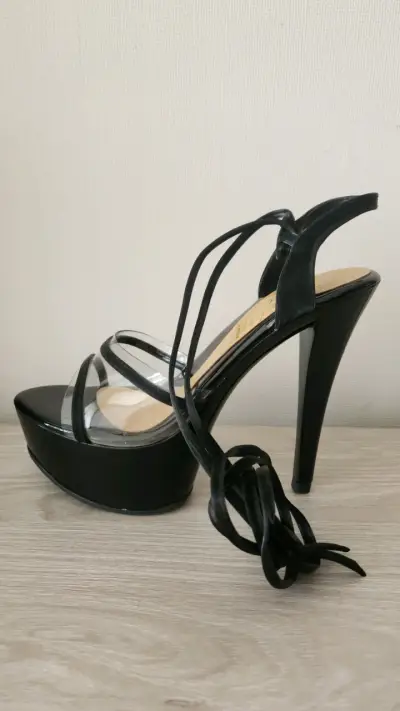Sandalias Negras Plataforma Lace-Up Talla 37 - miniatura 2
