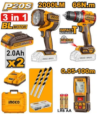 Kit de Herramientas Inalámbricas Ingco P20S 3 en 1