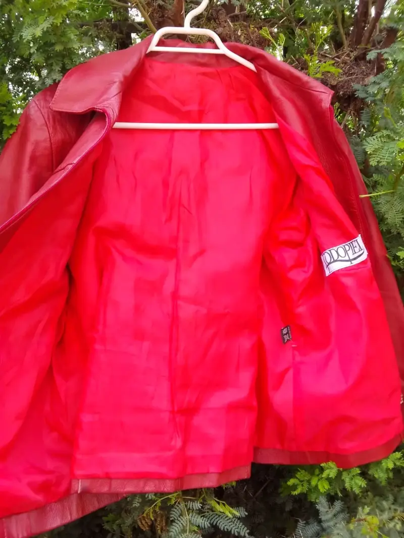 Chaqueta de cuero natural roja para mujer - 5
