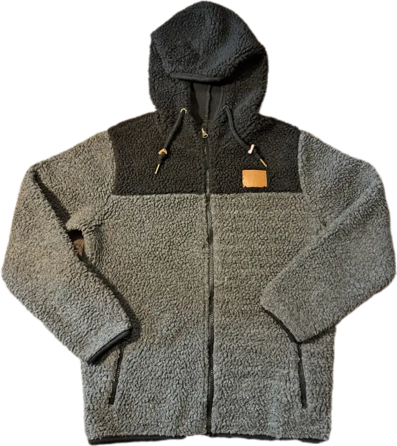 Chaqueta de lana con capucha gris y negra