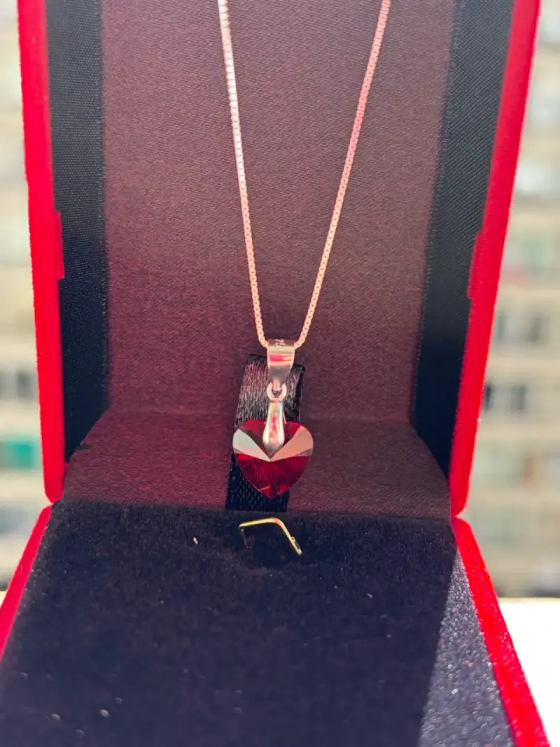 Collar de plata 925 con colgante de corazón rojo - 1