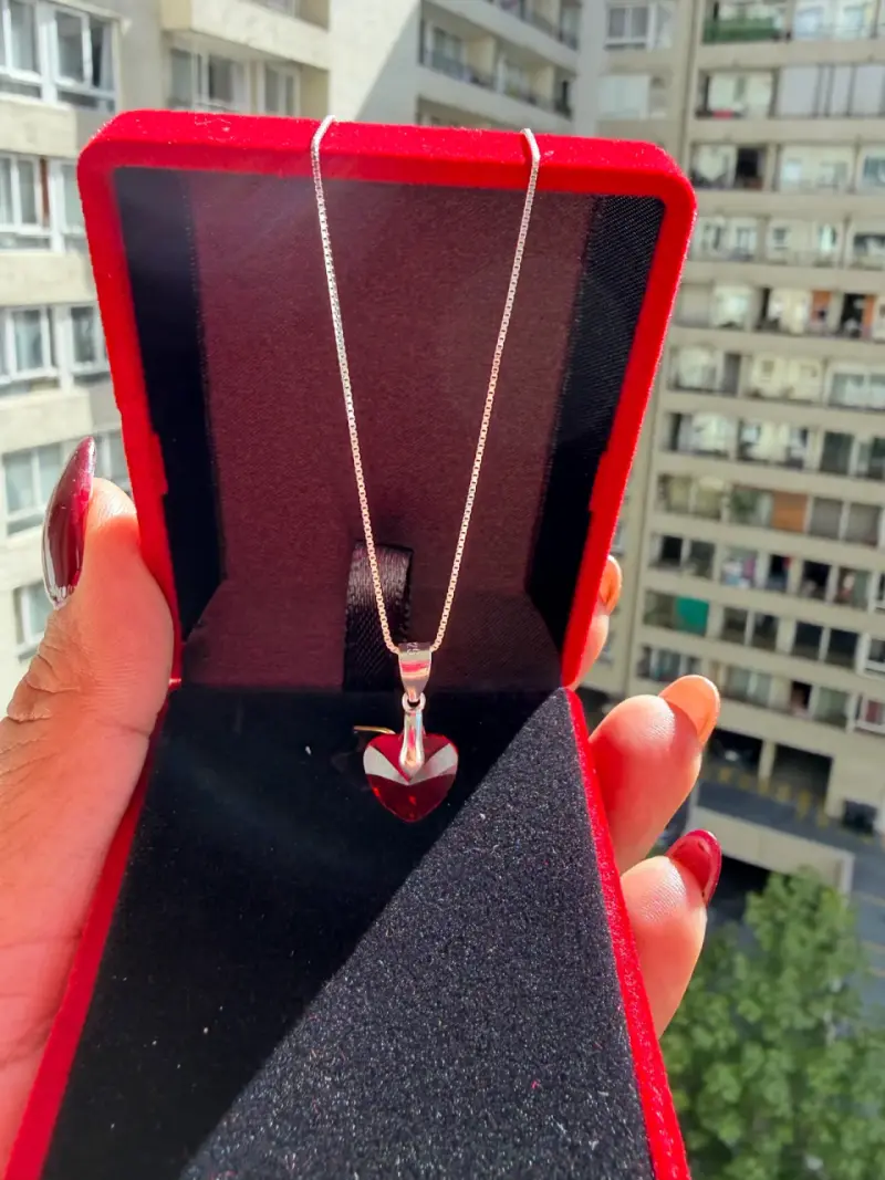 Collar de plata 925 con colgante de corazón rojo - 2