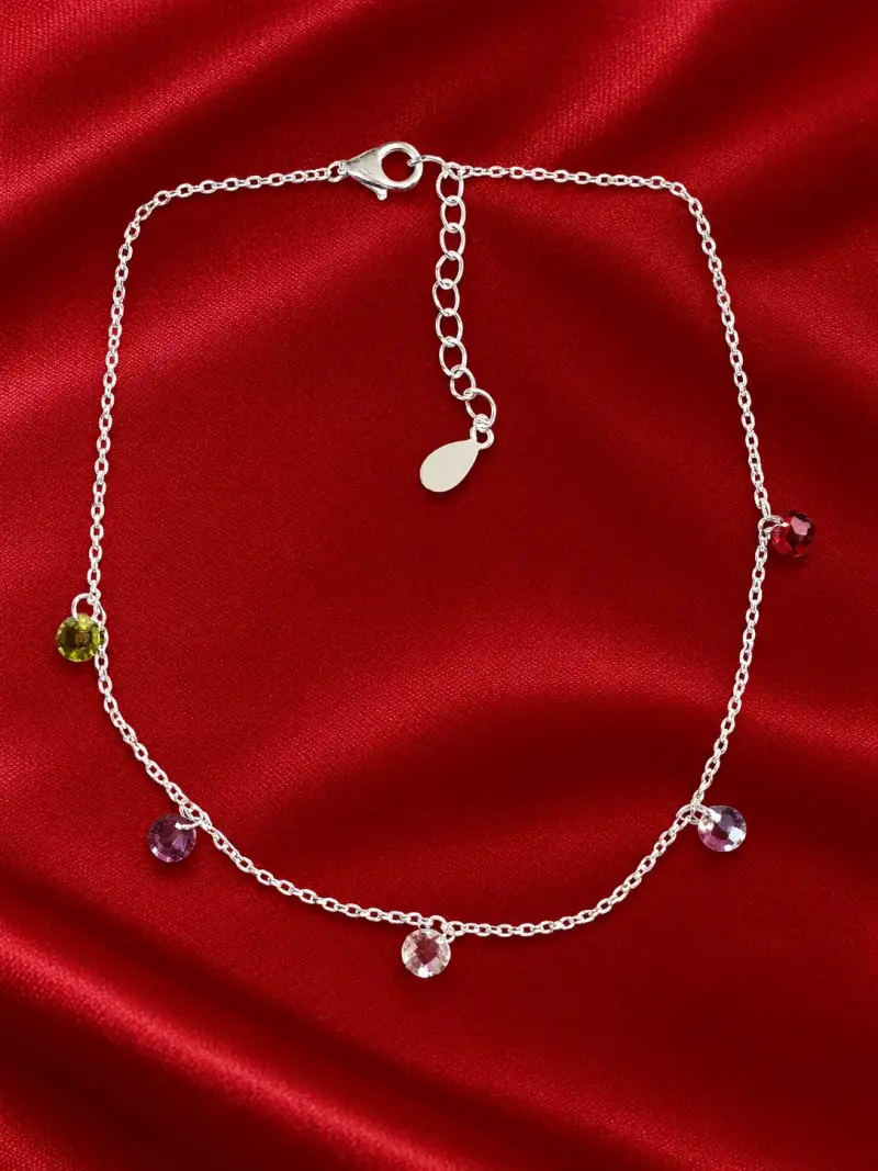 Tobillera de plata con dijes de colores - 1