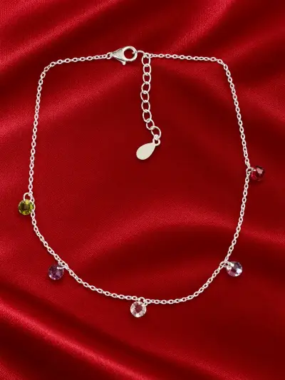 Tobillera de plata con dijes de colores - miniatura 1