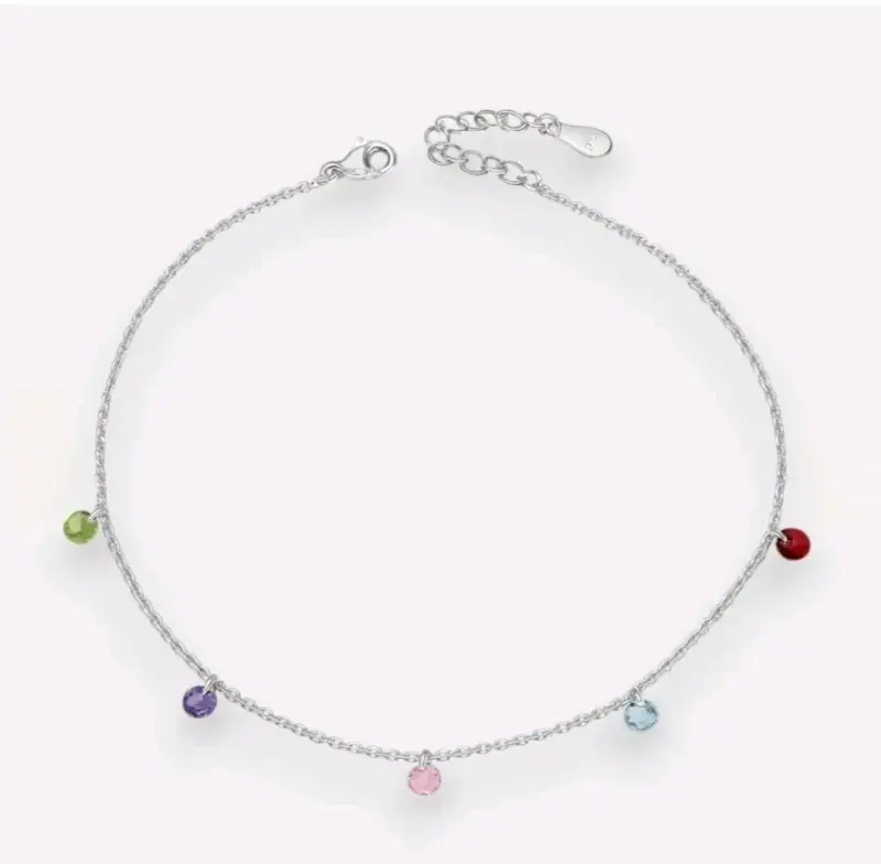 Tobillera de plata con dijes de colores - 3