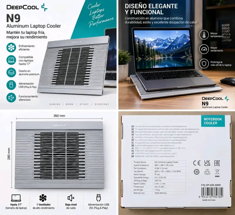Enfriador de Laptop de Aluminio DeepCool N9 - 2