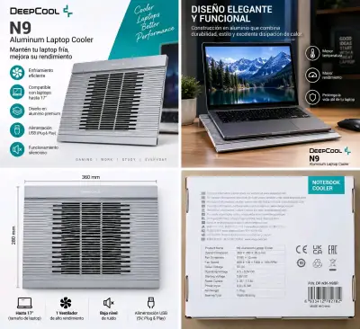 Enfriador de Laptop de Aluminio DeepCool N9 - miniatura 2