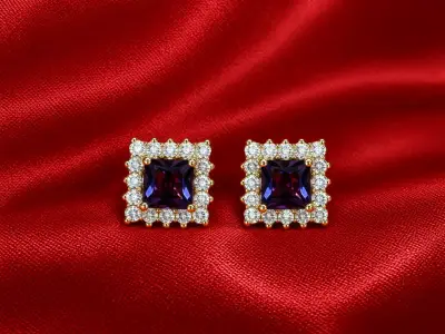 Aros de baño oro de 18 K con amatista y circones - miniatura 1