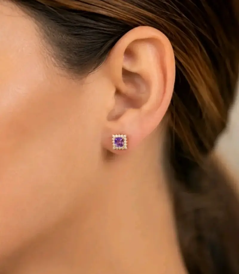 Aros de baño oro de 18 K con amatista y circones - 3