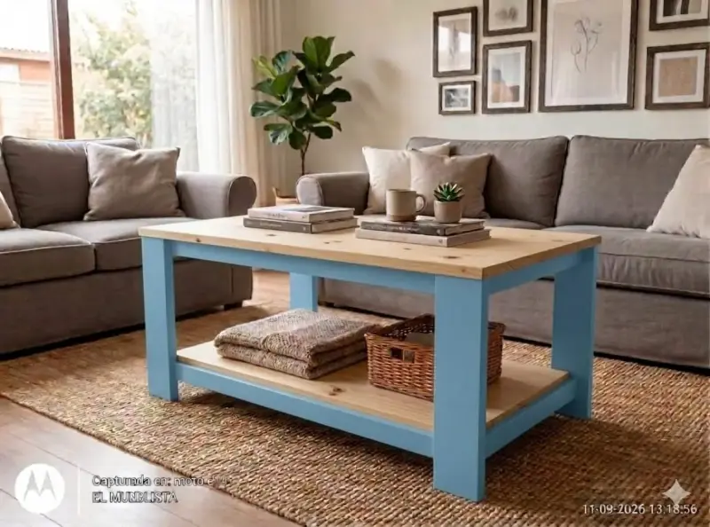 Mesa de centro de madera con estante inferior - 1