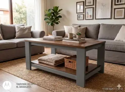 Mesa de centro de madera con estante inferior - miniatura 2