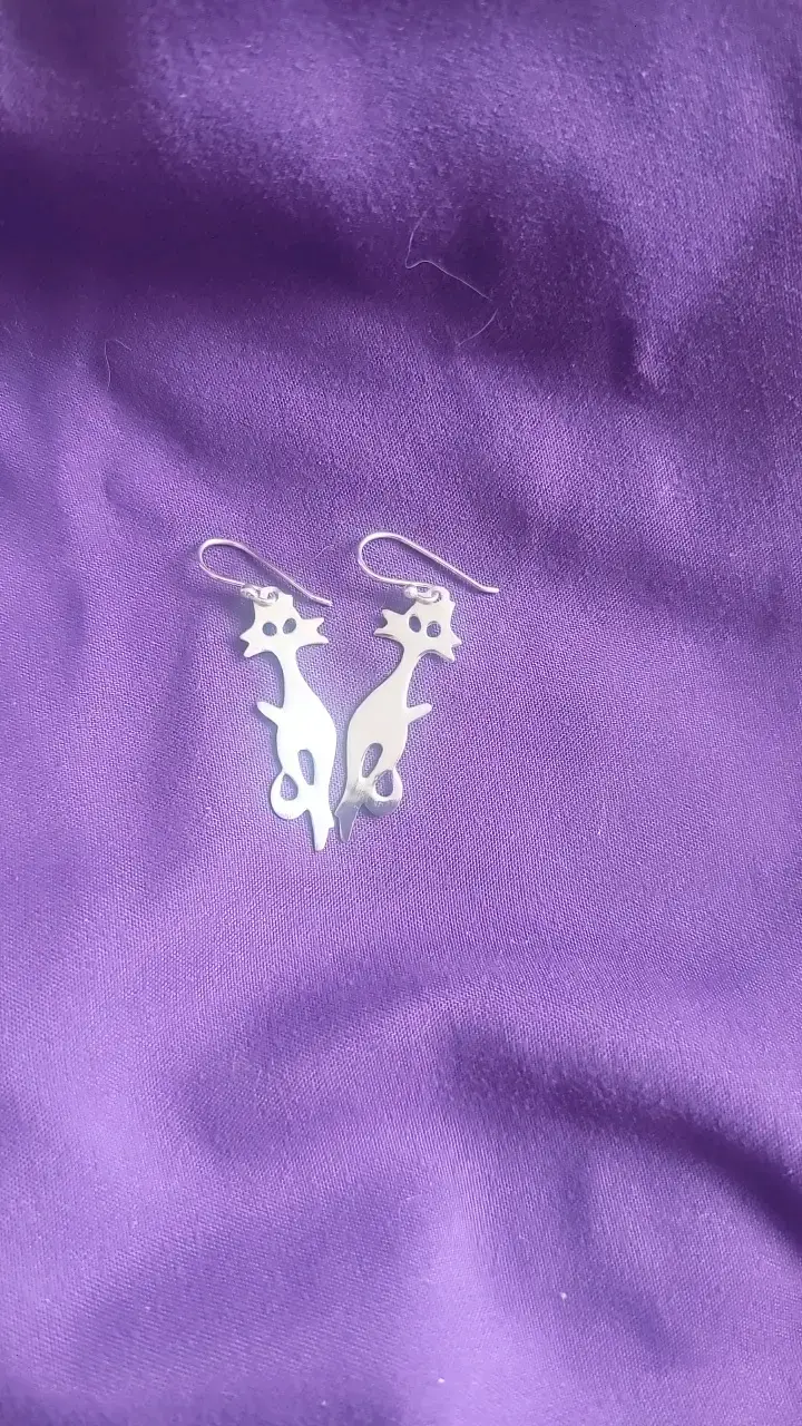 Aros de plata diseño de gatos - 1