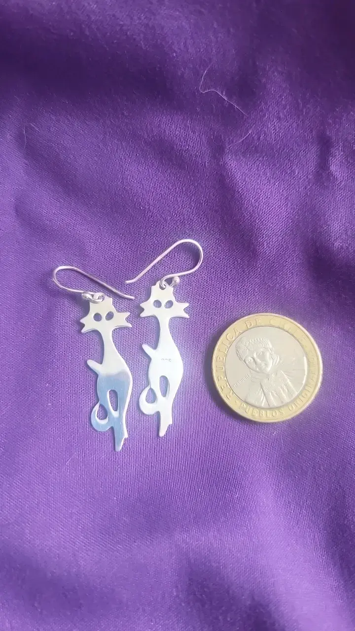 Aros de plata diseño de gatos - 2