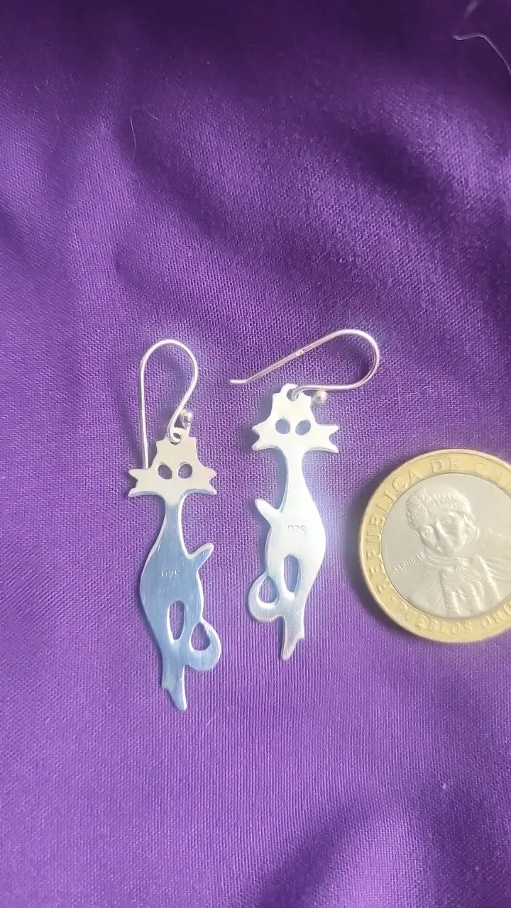 Aros de plata diseño de gatos - 3
