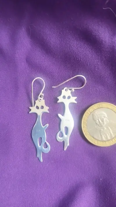 Aros de plata diseño de gatos - miniatura 3