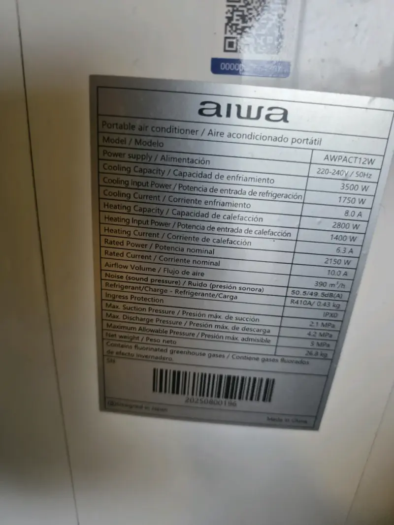Aire acondicionado portátil Aiwa con control remoto - 5