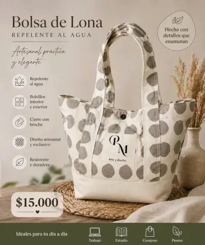 Bolsa de lona repelente al agua con diseño artesanal - miniatura 1
