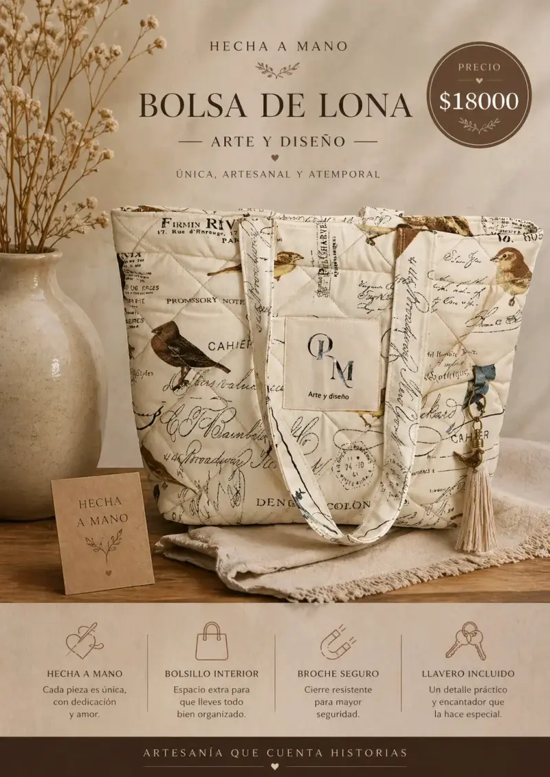 Bolsa de lona repelente al agua con diseño artesanal - 2