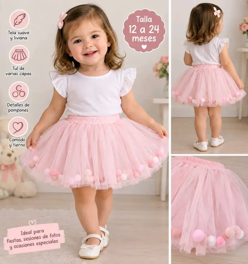 Falda tutú rosa para niña 12 a 24 meses - 1