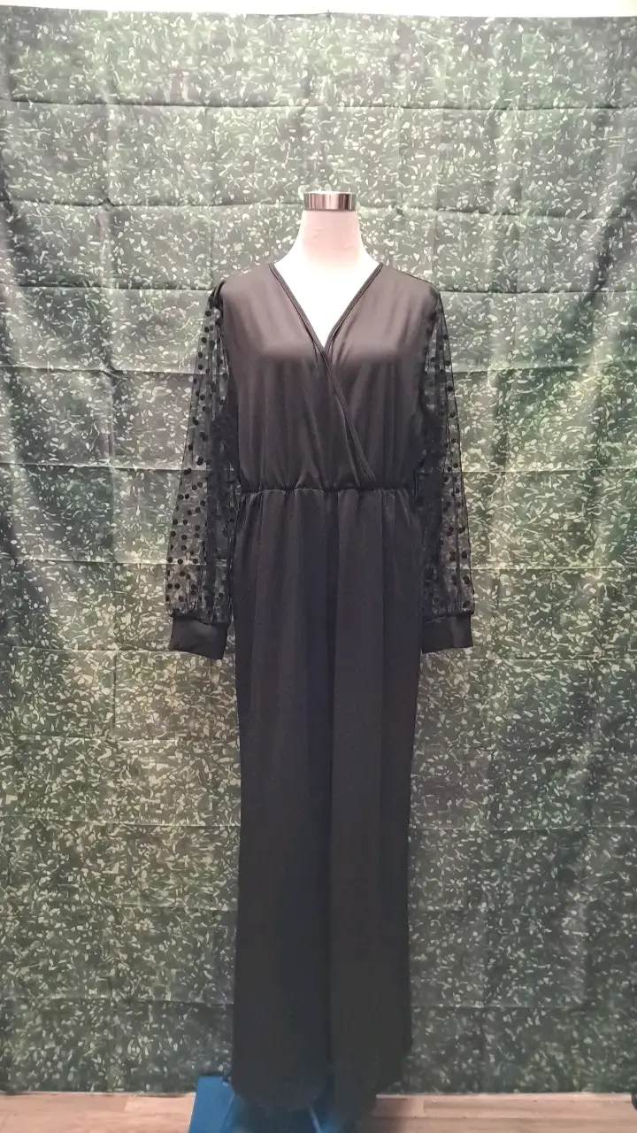 Jumpsuit negro con mangas talla 1xl de encaje - 1