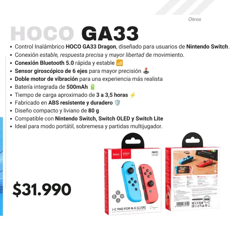 Control Inalámbrico Hoco GA33 para Nintendo Switch - 2