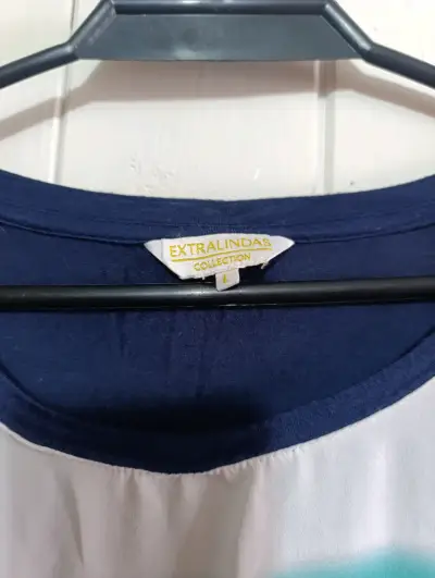 Polera estampada mujer azul y blanca - miniatura 2