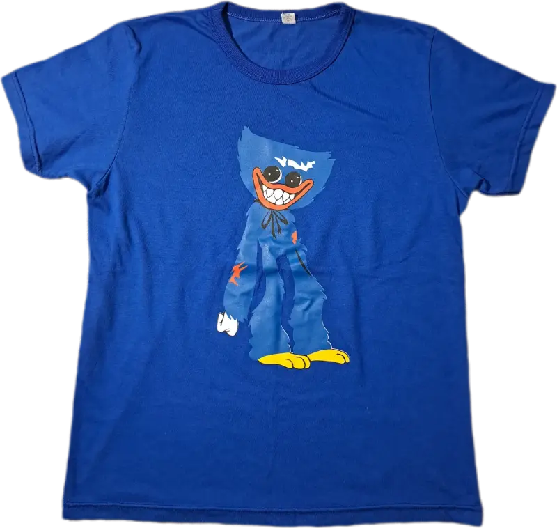 Polera azul con diseño de personaje animado
