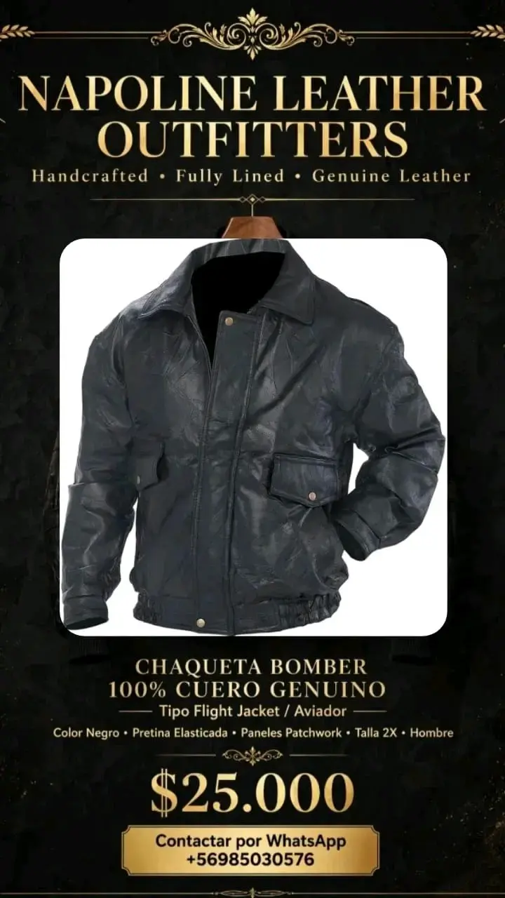 Chaqueta bomber de cuero genuino negra - 1