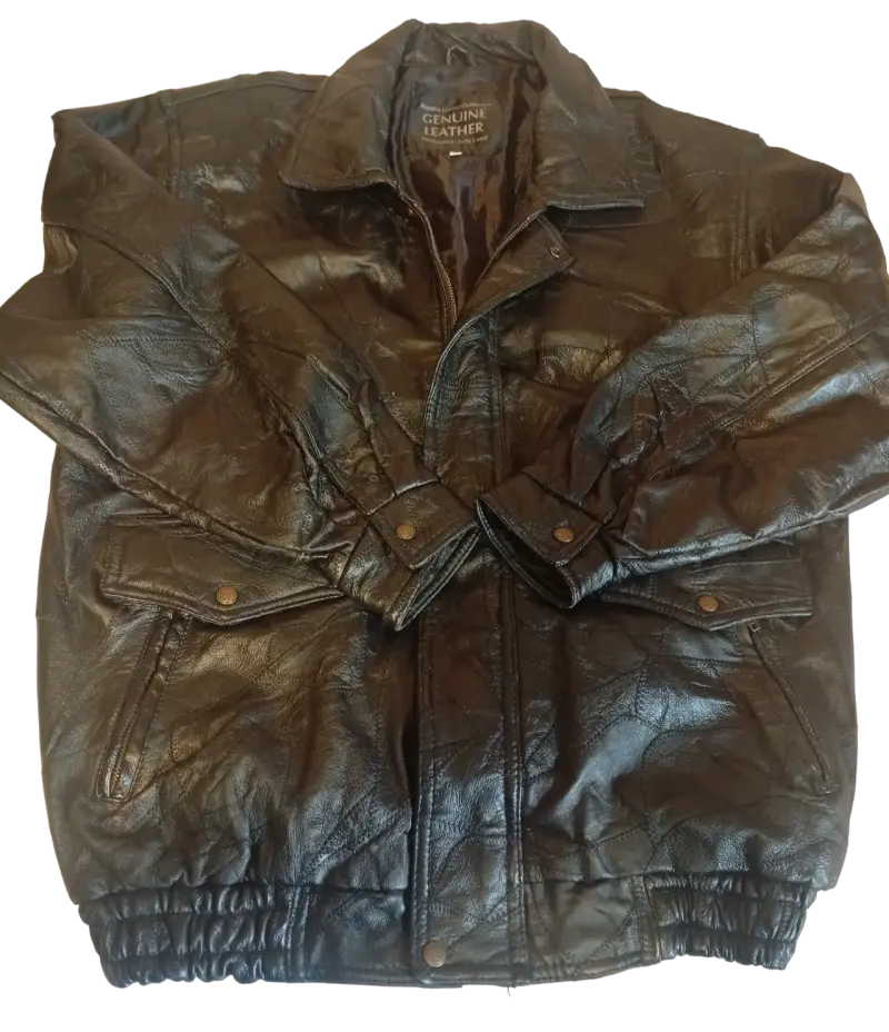 Chaqueta bomber de cuero genuino negra - 2