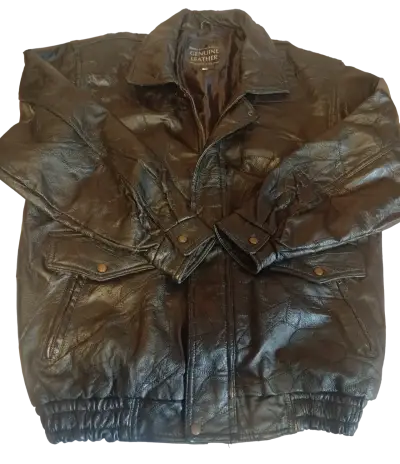 Chaqueta bomber de cuero genuino negra - miniatura 2