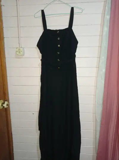 Vestido largo negro con tirantes - miniatura 1
