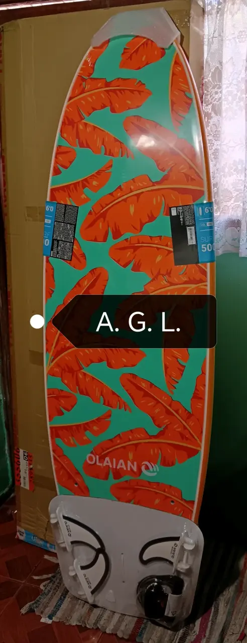 Tabla de surf Olaian 6'0 con diseño tropical - 1