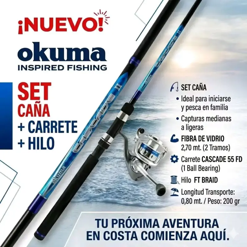 Set de Pesca Okuma Caña Carrete y Hilo