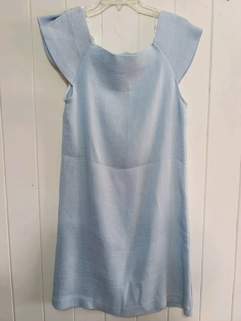 Vestido azul claro con lazo en el hombro - 4