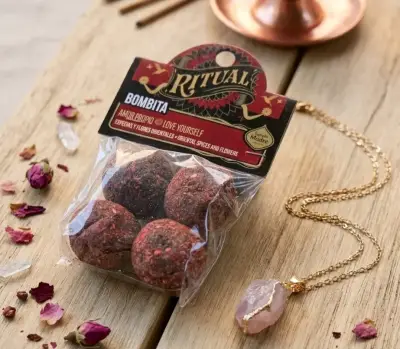 Amor Propio (colgante cuarzo rosa +bombitas Amor) - miniatura 1