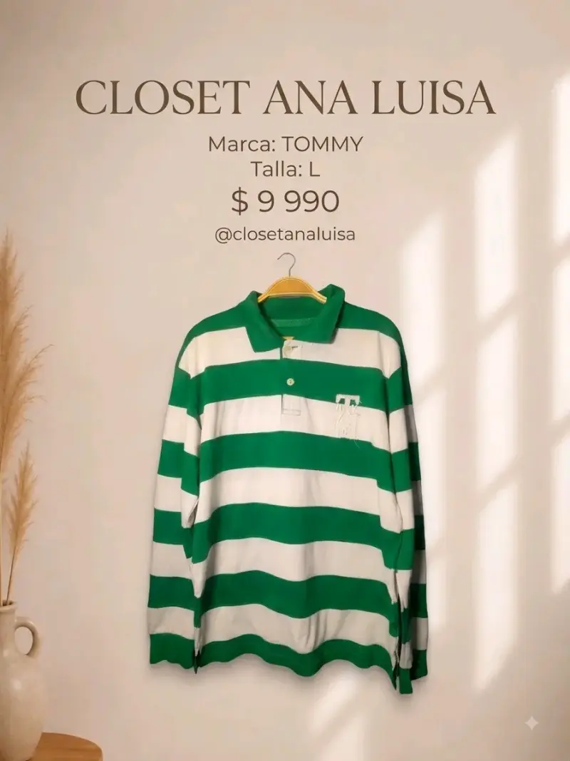 Polera Tommy a rayas verde y blanco - 1