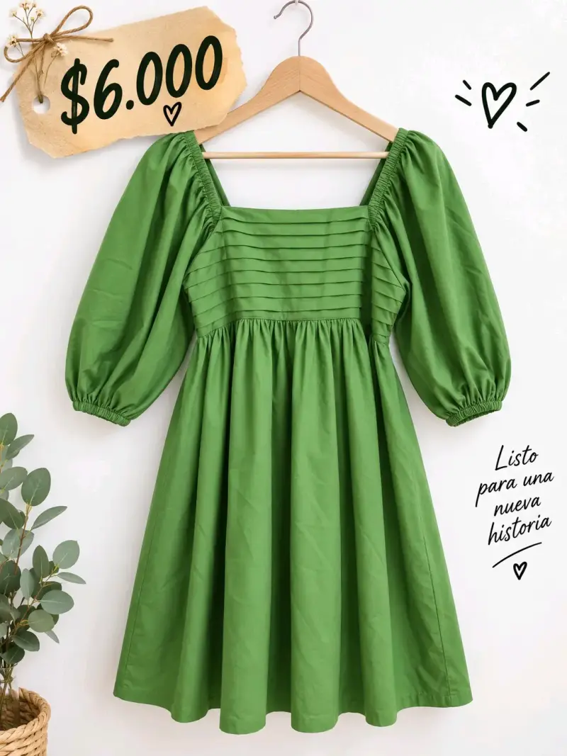 Vestido verde con mangas abullonadas