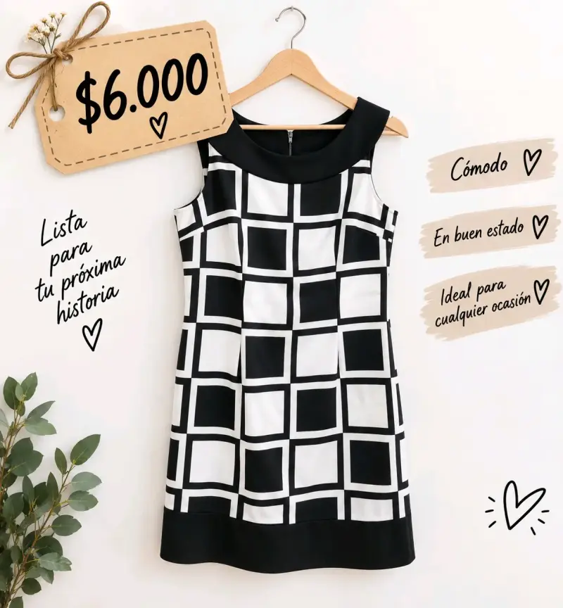 Vestido blanco y negro con diseño geométrico