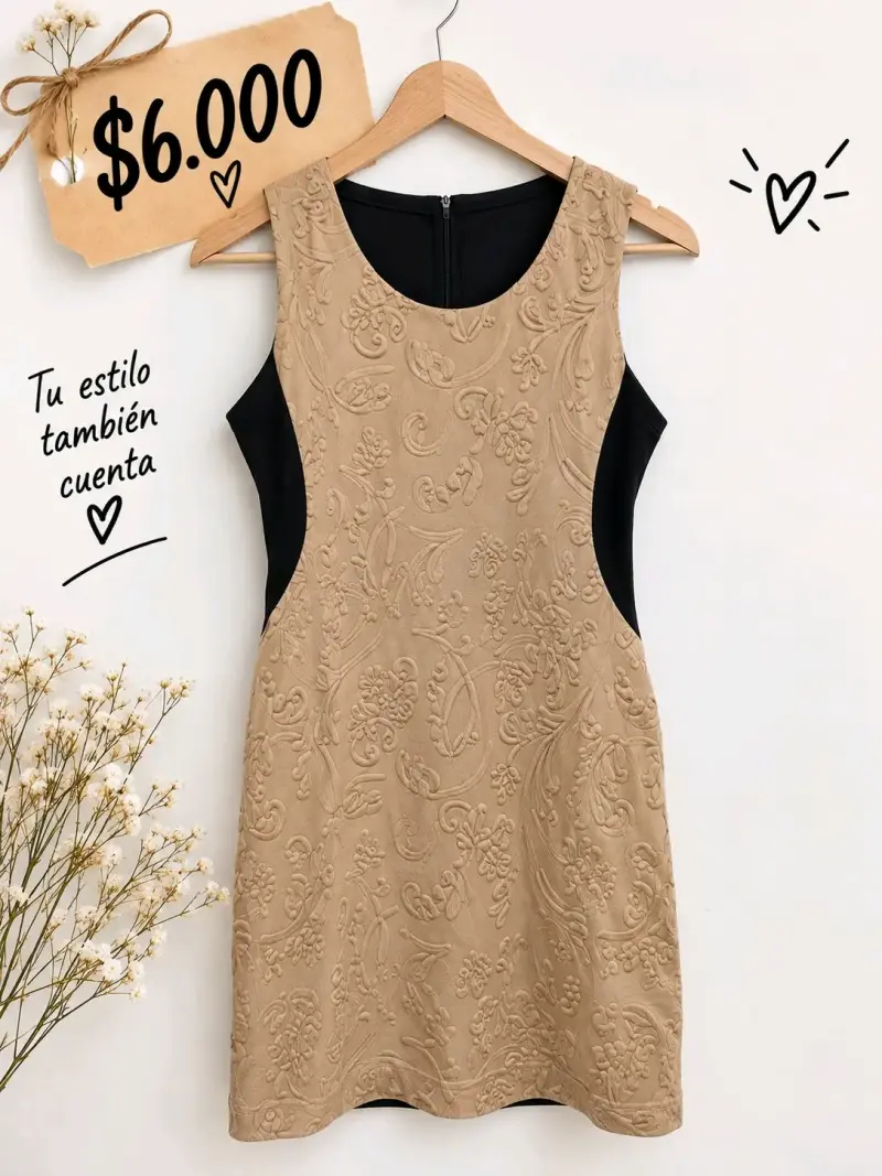 Vestido beige con diseño floral