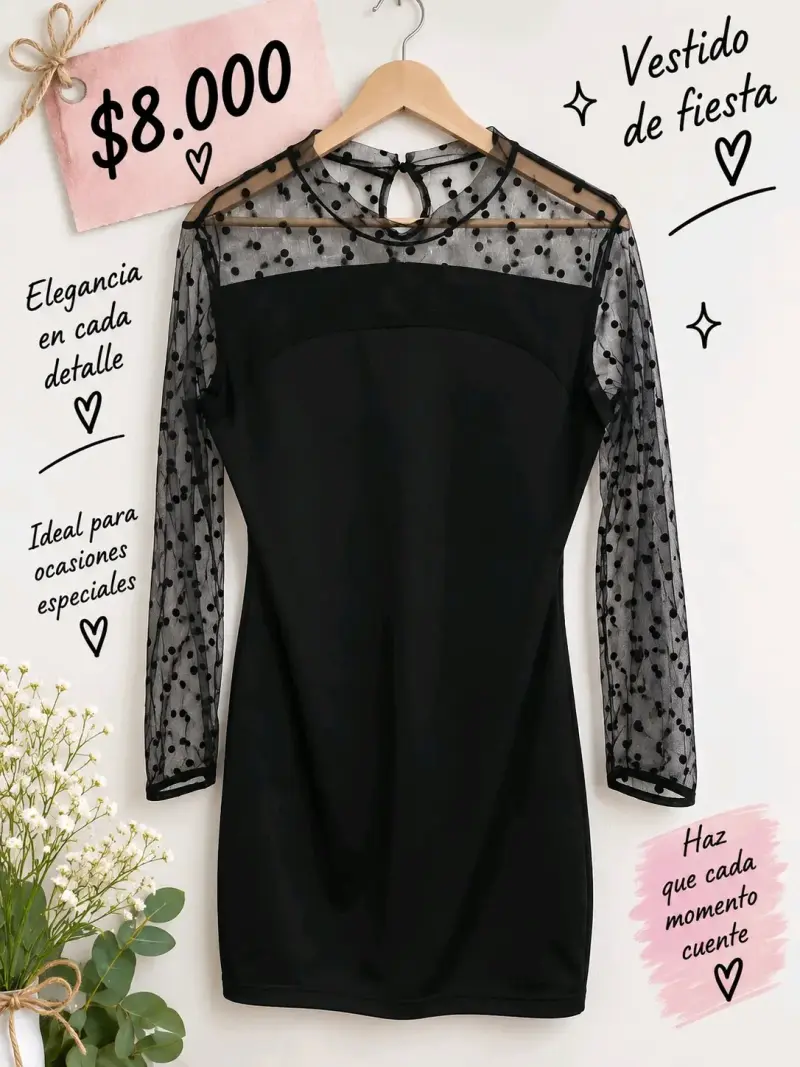 Vestido de fiesta negro con mangas de tul
