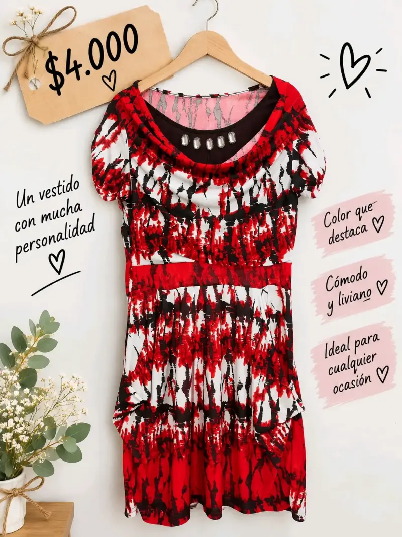 Vestido estampado rojo y negro cómodo