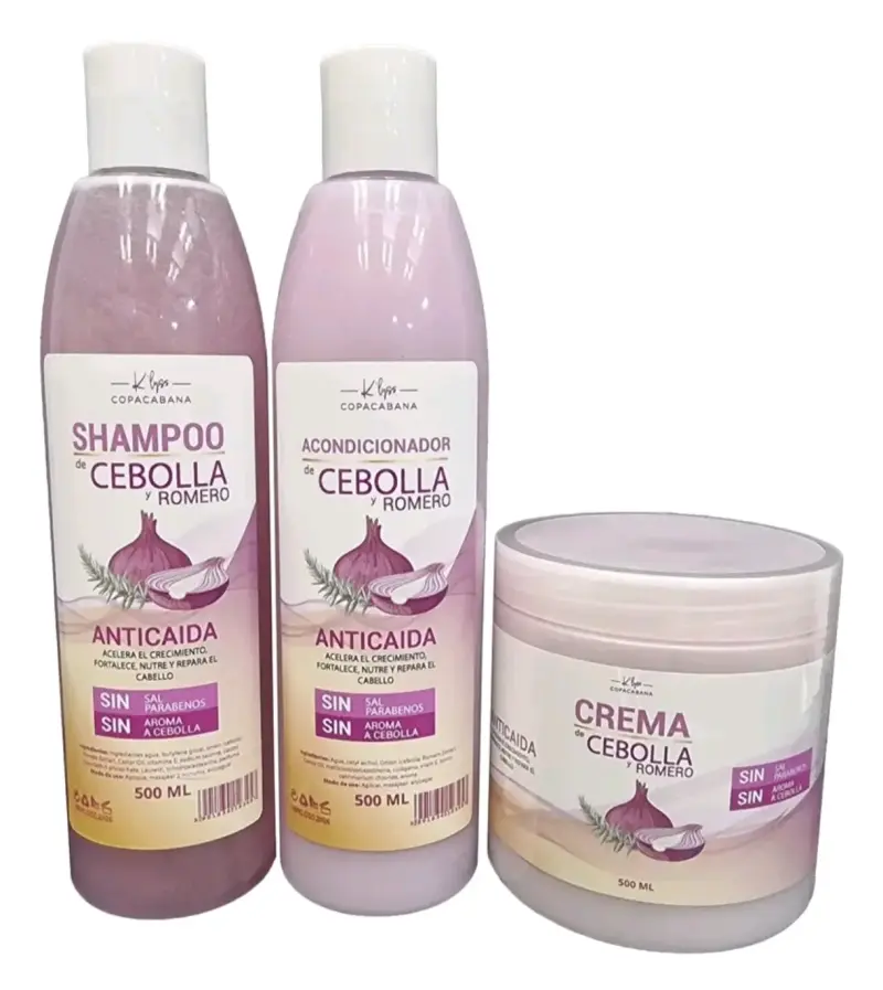 Set Anticaída Shampoo, Acondicionador y Crema de Cebolla y Romero - 1