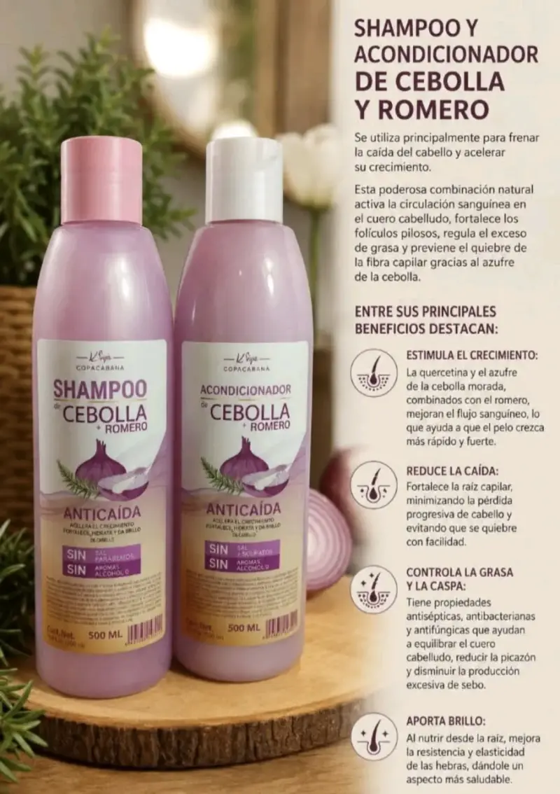Set Anticaída Shampoo, Acondicionador y Crema de Cebolla y Romero - 2