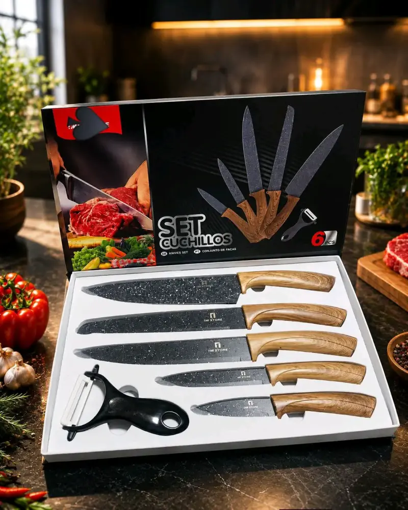 Set de cuchillos de cocina 6 piezas con pelador