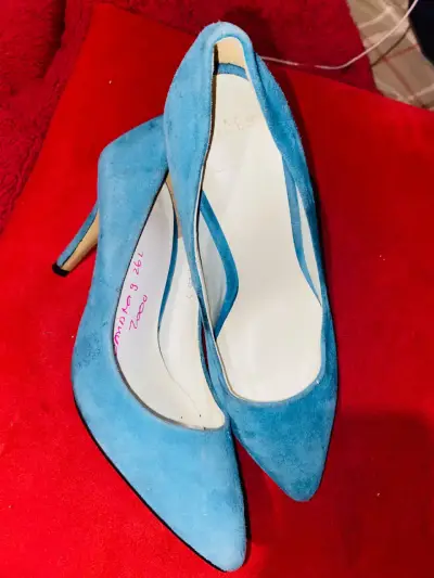 Zapatos de Tacón Azul de Gamuza para Mujer - miniatura 2