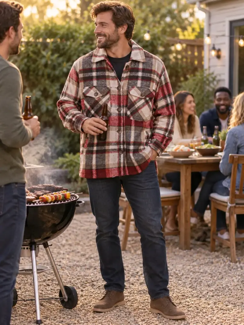 Chaqueta de lana a cuadros para hombre - 1